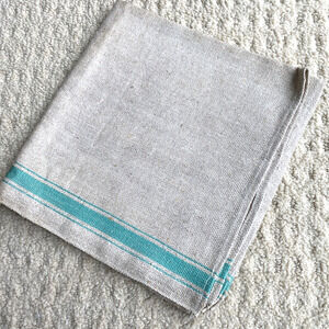 Natural homespun kitchen tea towel unbleached green stripe country farmhouse